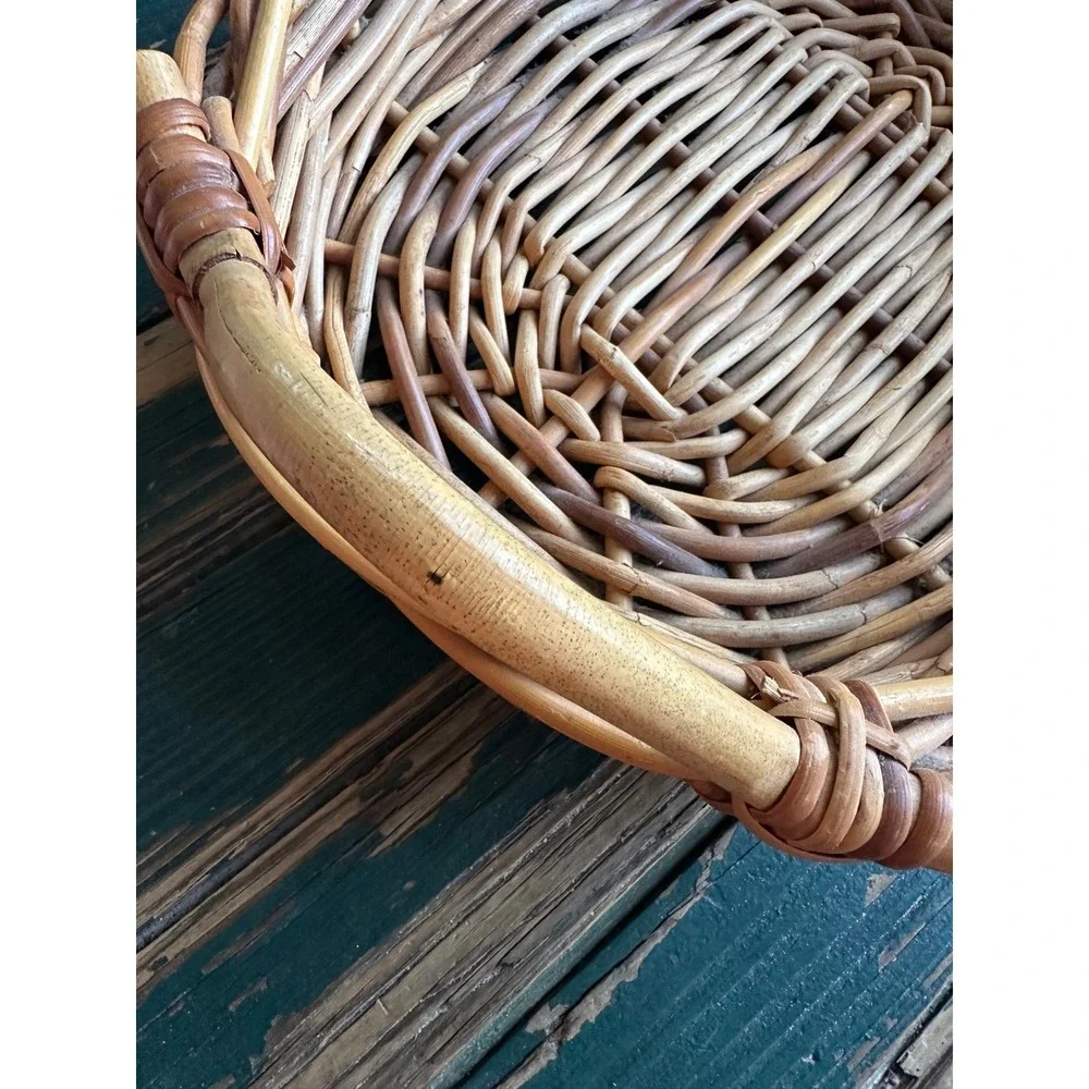 Vintage Wicker Rattan Oval Basket with Handles Rustic Boho Home Decor Storage